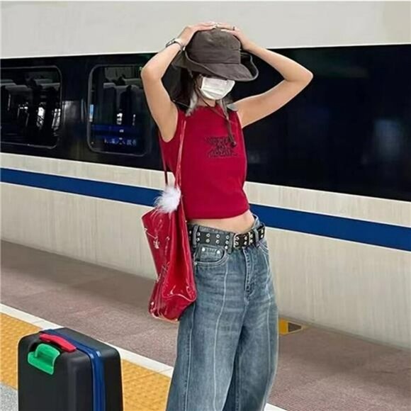 Gothic Star Rivet PU Leather Belt Double Buckle Y2K Studded Jeans Belt - Picture 2 of 7